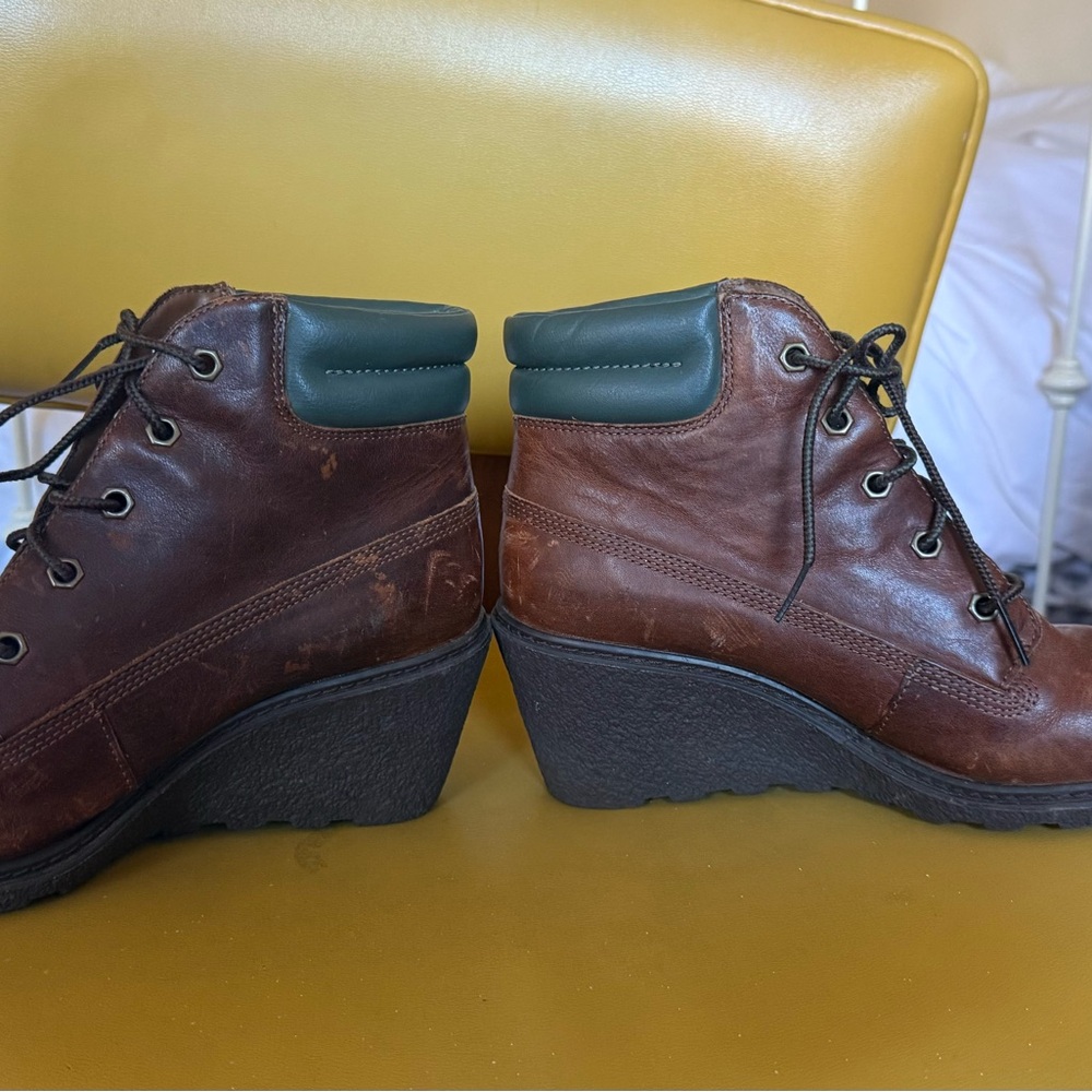 Timberland Wedge Safari Boots Size 7.5 Brown Leather - Picture 7 of 9